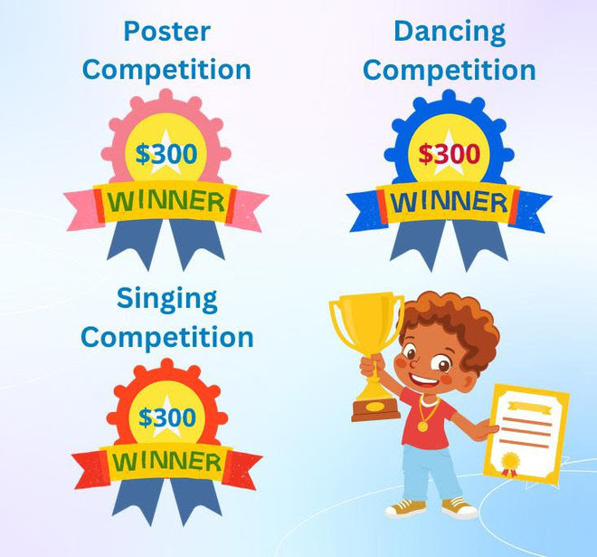 Flyer for poster, dancing and singing competitions with $300 prizes for student entrants